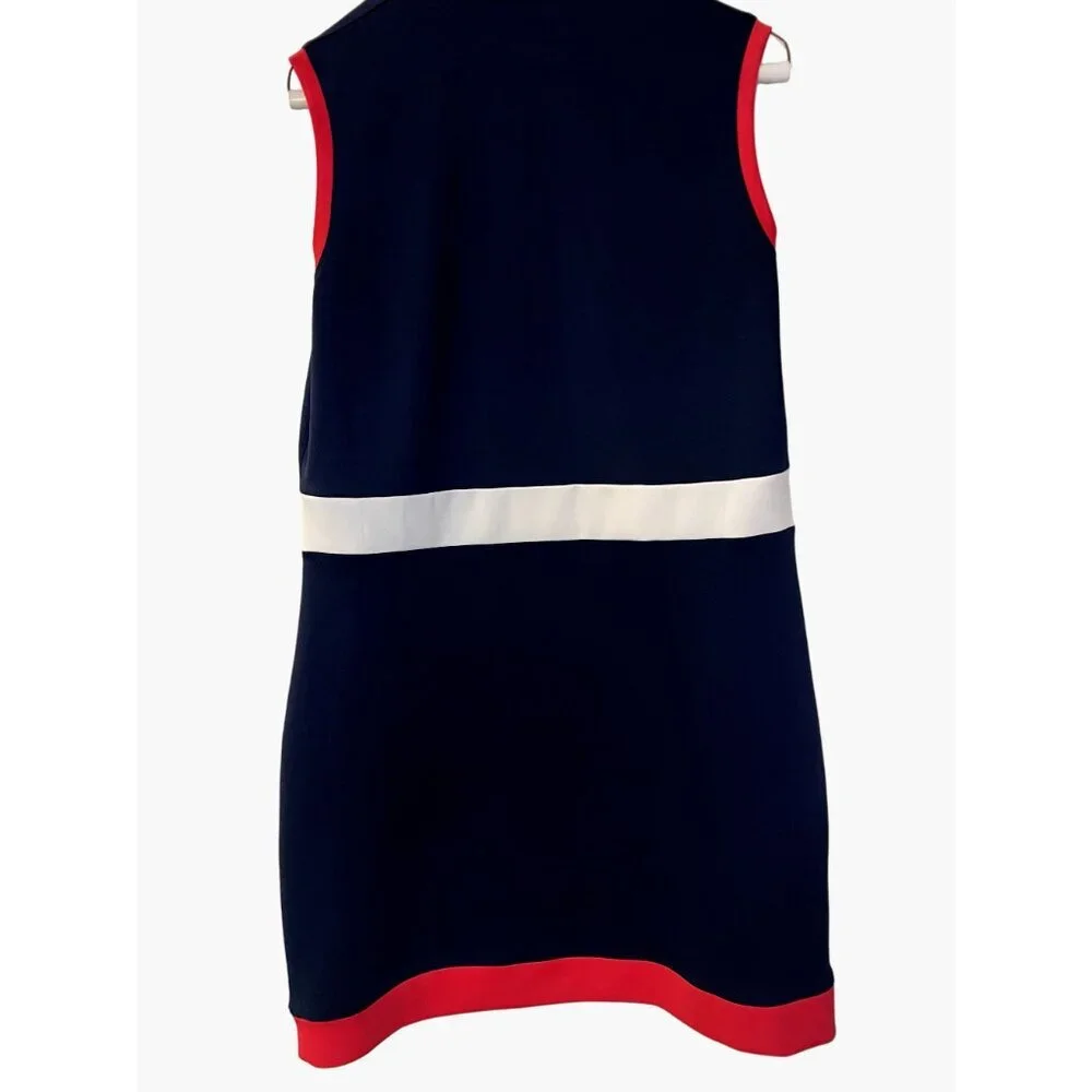 Sleeveless Navy Colorblock Golf Dress with White Waistband - Picture 4 of 8